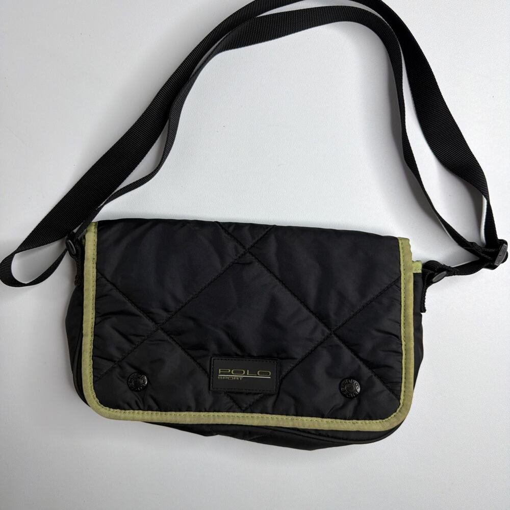 Vintage Polo Sport Ralph Lauren Small Quilted Black Lime Green Shoulder Bag 90’s
